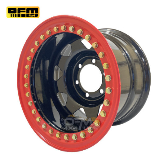 OFM4x4 Steel Beadlock Wheel 16x8 ET-35 6x139.7 CB110 (Black/Red)